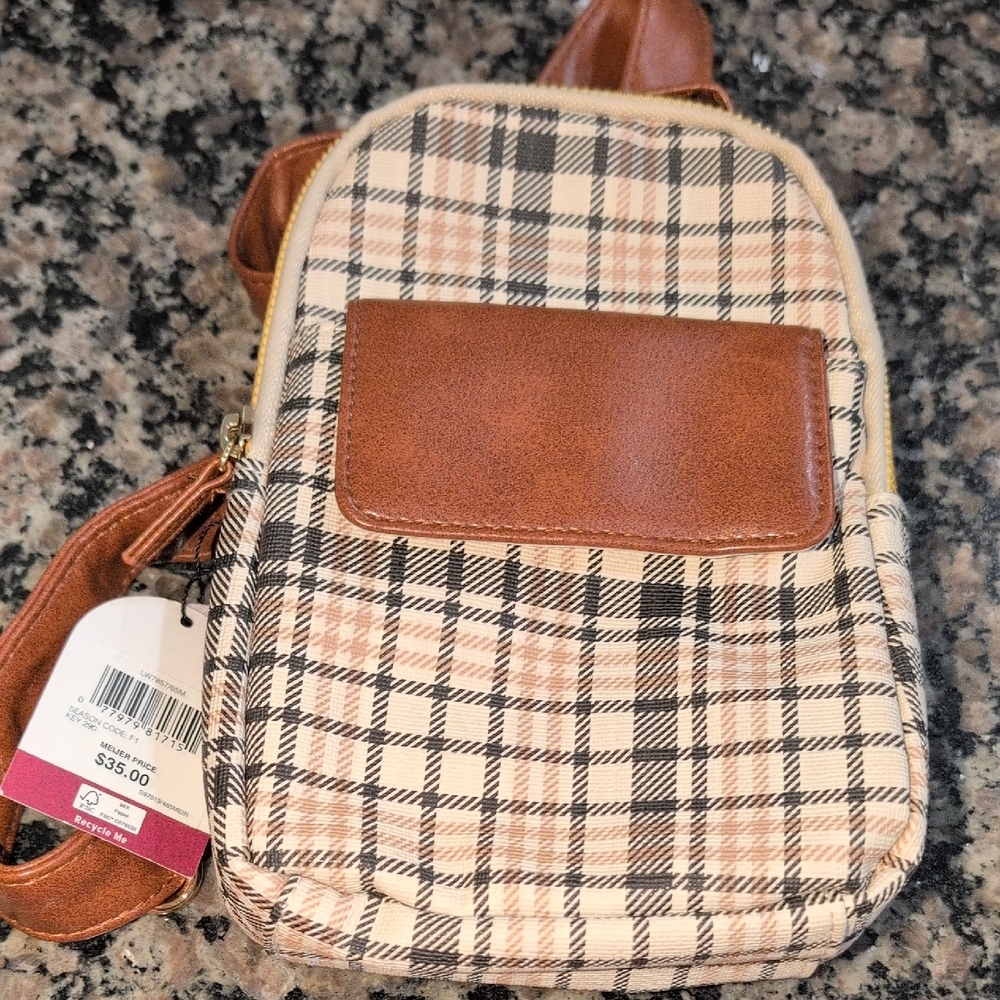 Plaid Tan and Brown Women's Crossbody Bag